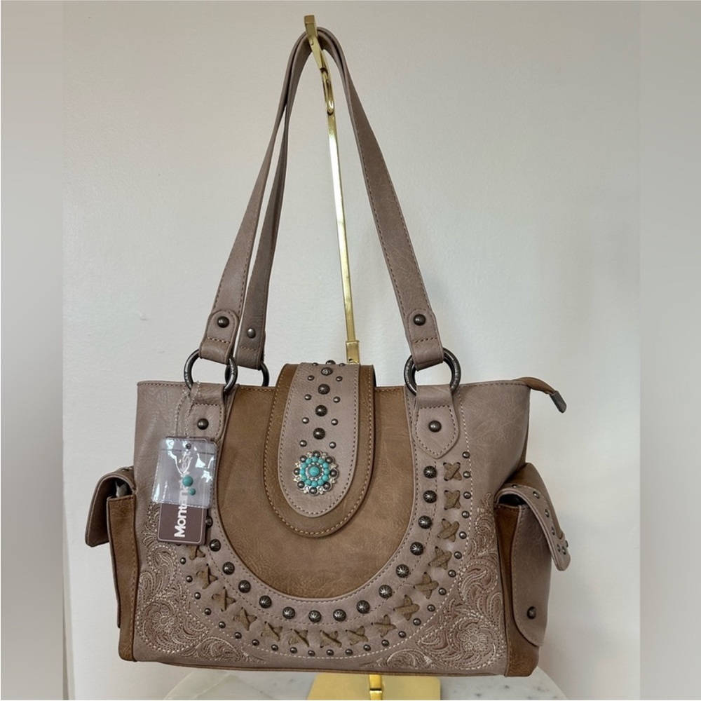NWT Montana West Taupe Western Shoulder Bag Purse w/ Turquoise Concho - Picture 4 of 13